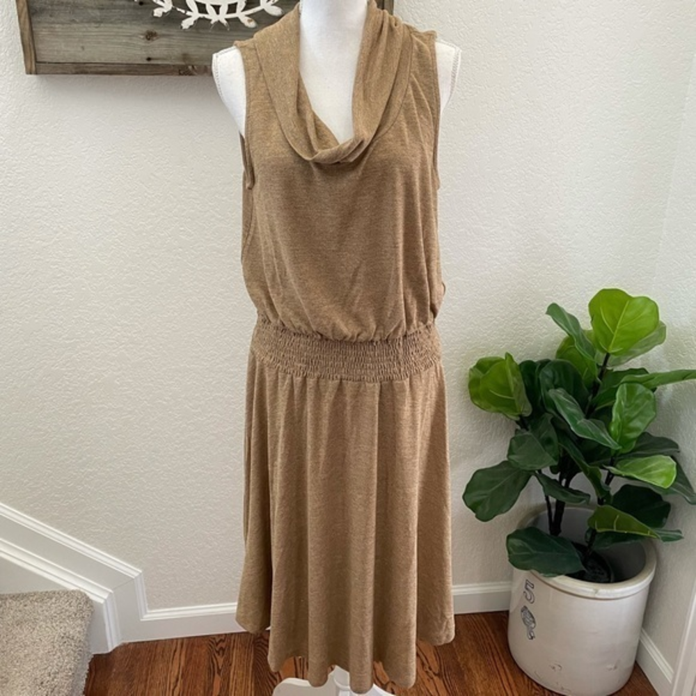 Soft surroundings tan cowl stretch knit dress‎ M
